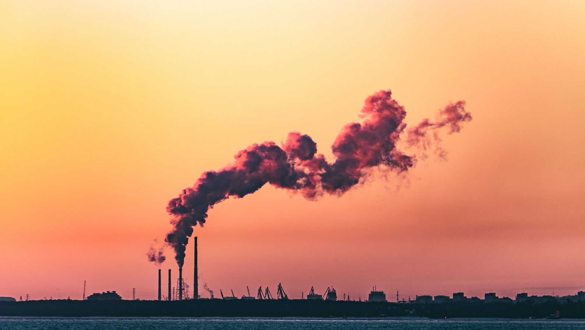 The coastline of Gdanks in poland. An industrial shimney smokes